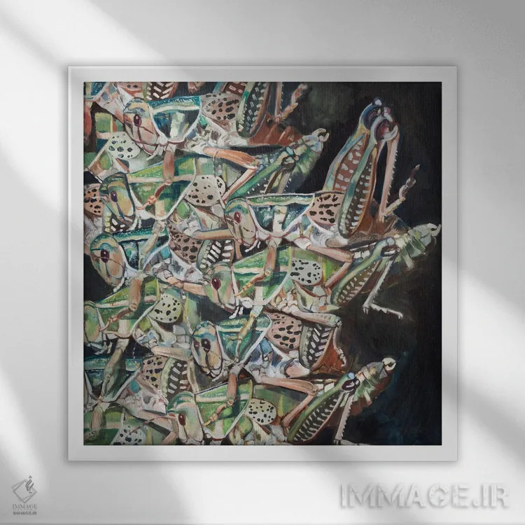 تابلو دکوراتیو تهاجم ملخ ها اثر لیزا گلدفارب - نمای قابدار سفید