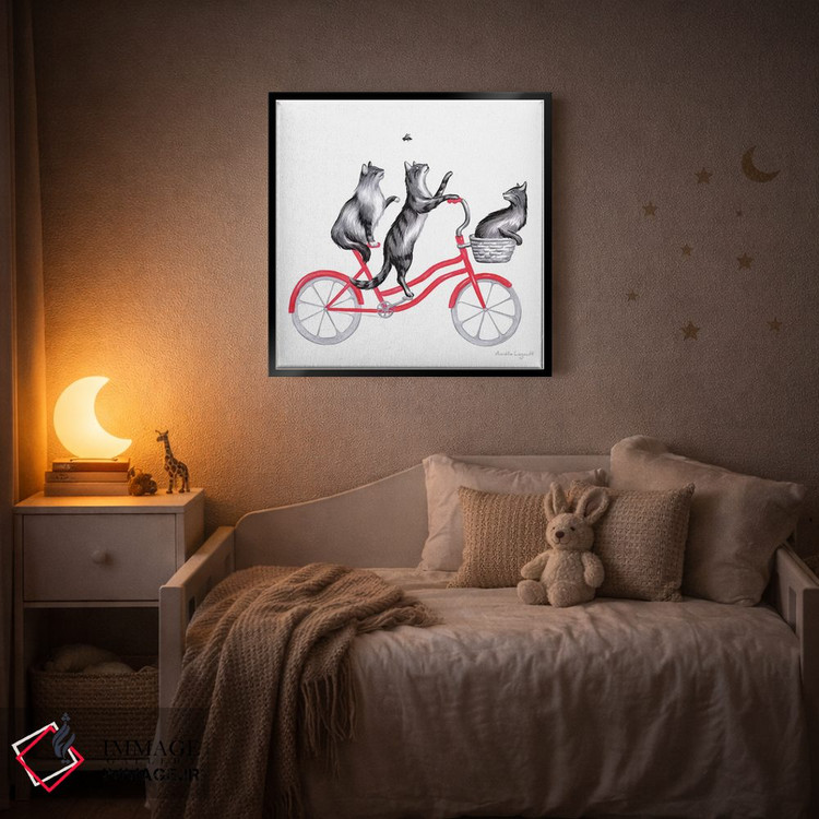 تابلو دکوراتیو گربه ها روی دوچرخه اثر آملی لگو - D6B