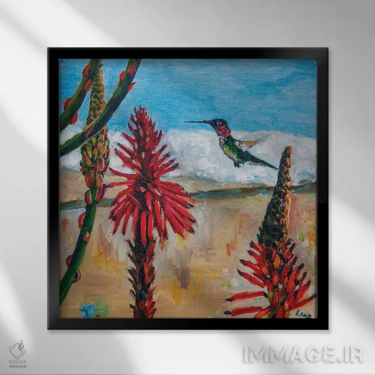 تابلو دکوراتیو مرغ مگس خوار آنا در سانتا مونیکا اثر لیزا گلدفارب - نمای قابدار مشکی