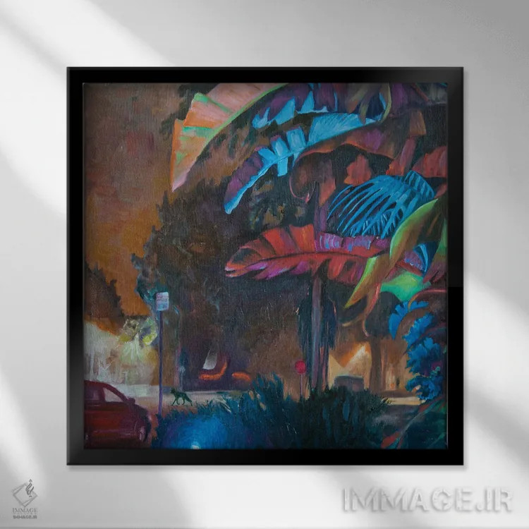 تابلو دکوراتیو کویوت شهری در سانتا مونیکا اثر لیزا گلدفارب - نمای قابدار مشکی