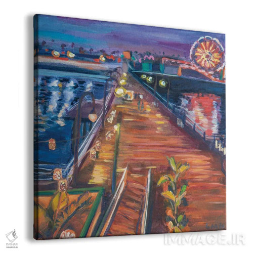 تابلو دکوراتیو اسکله سانتا مونیکا در شب اثر لیزا گلدفارب - نمای پرسپکتیو محصول