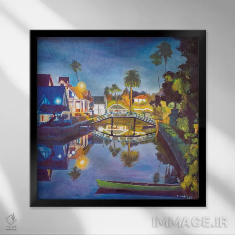 تابلو دکوراتیو شب کانال ونیز اثر لیزا گلدفارب - نمای قابدار مشکی