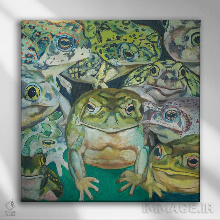 تابلو دکوراتیو تهاجم وزغ ها اثر لیزا گلدفارب - نمای روبهرو روی دیوار