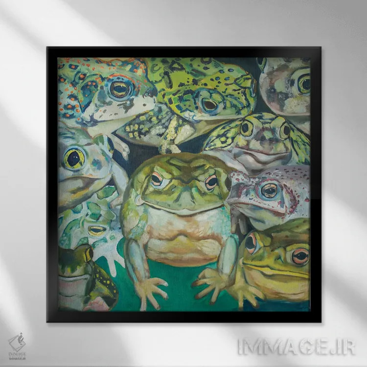 تابلو دکوراتیو تهاجم وزغ ها اثر لیزا گلدفارب - نمای قابدار مشکی