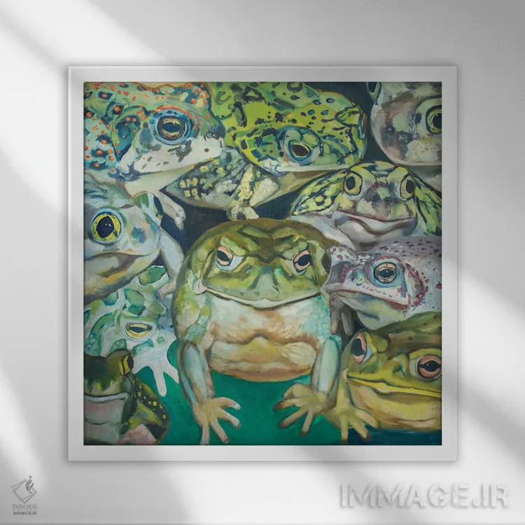 تابلو دکوراتیو تهاجم وزغ ها اثر لیزا گلدفارب - نمای قابدار سفید