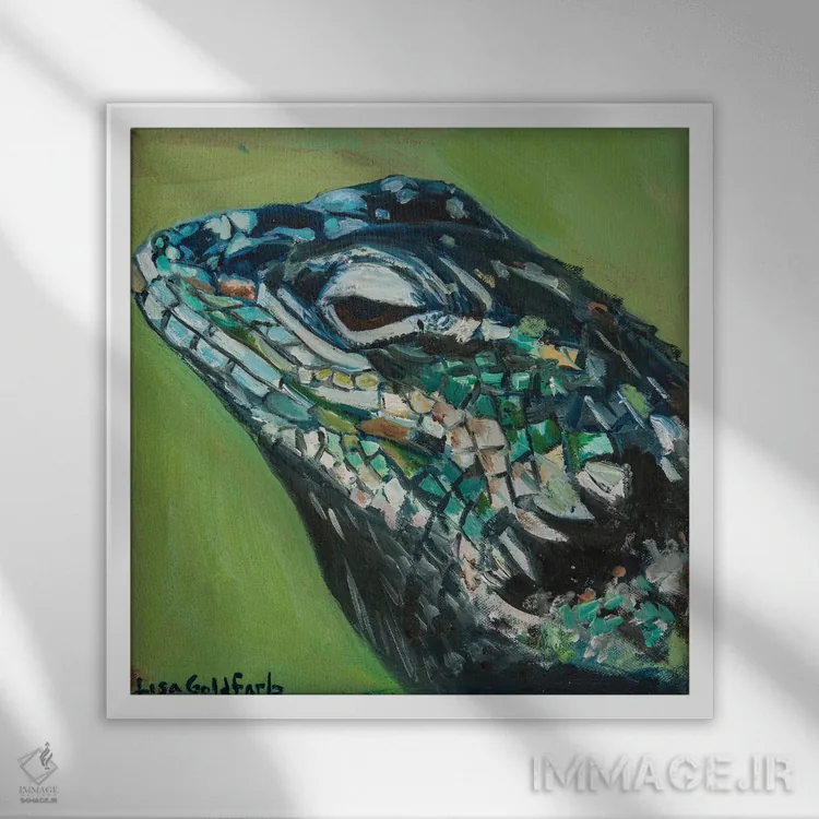 تابلو دکوراتیو پرتره مارمولک تیغ دار یارو اثر لیزا گلدفارب - نمای قابدار سفید