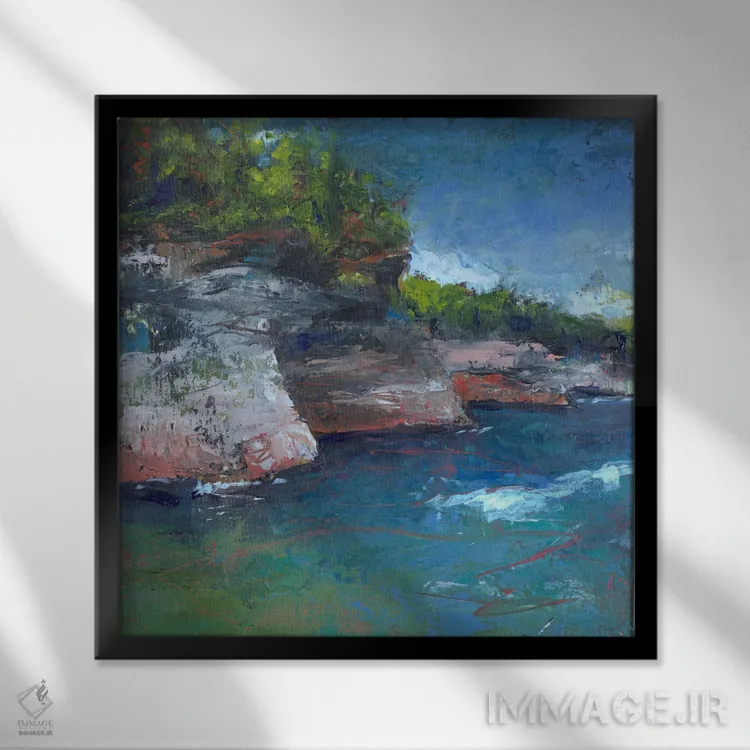 تابلو انتزاعی دریاچه میشیگان اثر لوری هاف - نمای قابدار مشکی