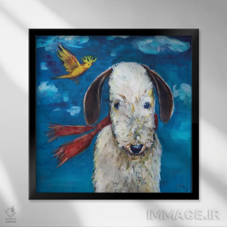 تابلو دکوراتیو اسنوپی و ووداستاک واقعی هستند اثر لیزا گلدفارب - نمای قابدار مشکی