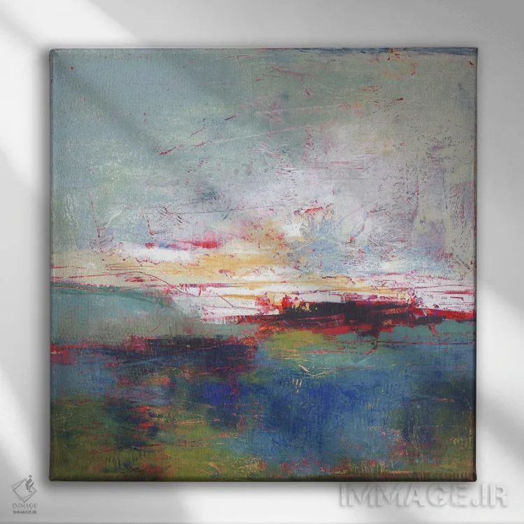 تابلو انتزاعی درخشش بلوغونه اثر لوری هاف - نمای روبهرو روی دیوار