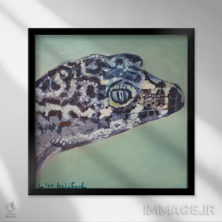 تابلو دکوراتیو پرتره گکو اثر لیزا گلدفارب - نمای قابدار مشکی