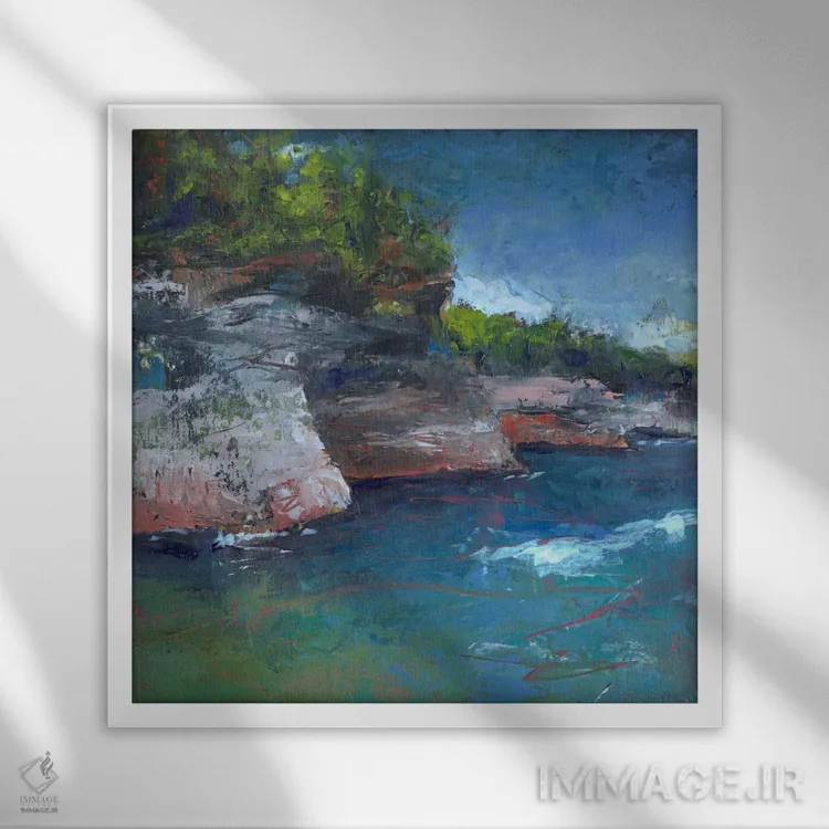 تابلو انتزاعی دریاچه میشیگان اثر لوری هاف - نمای قابدار سفید