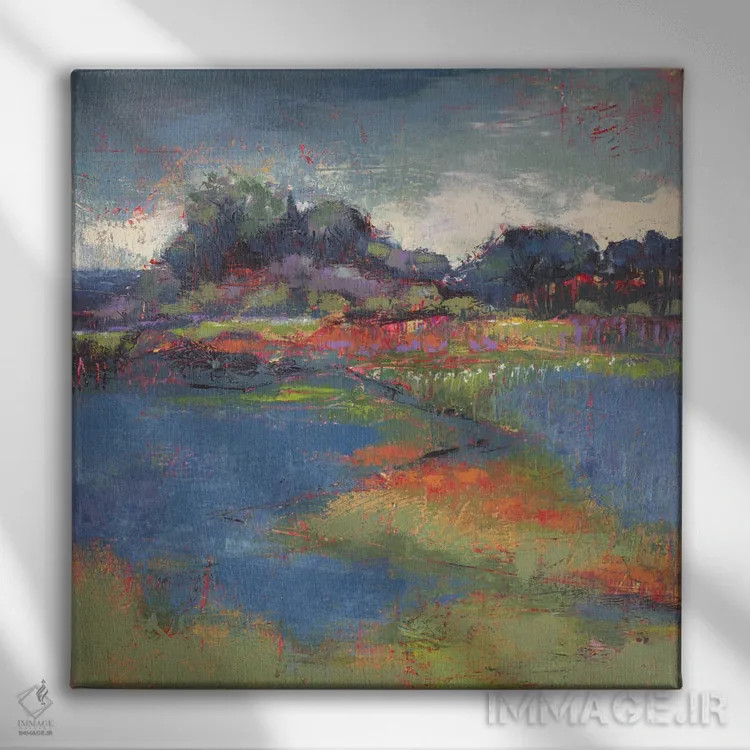 تابلو انتزاعی بعدازظهر بلوغونه اثر لوری هاف - نمای روبهرو روی دیوار