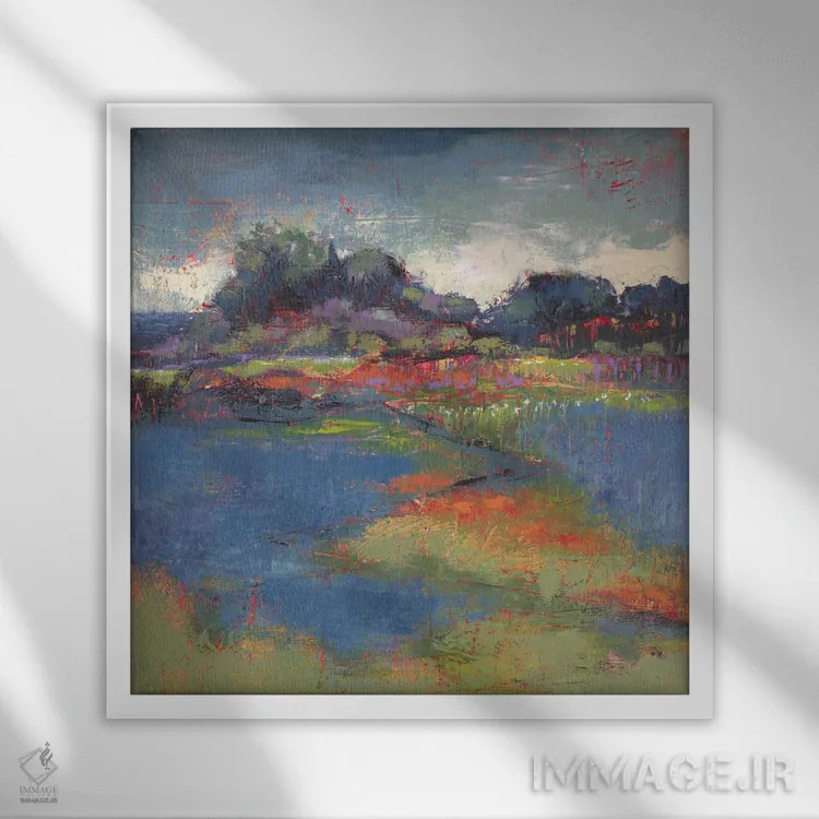 تابلو انتزاعی بعدازظهر بلوغونه اثر لوری هاف - نمای قابدار سفید