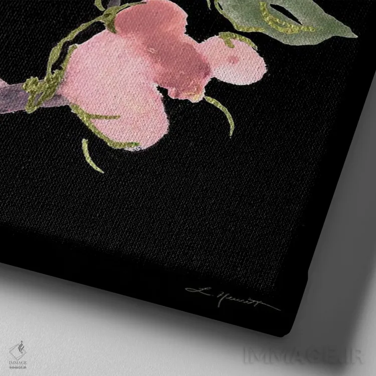 تابلو دکوراتیو گل های شبانه تیره شماره ۱ اثر ال. هیویت - نمای نزدیک بافت بوم