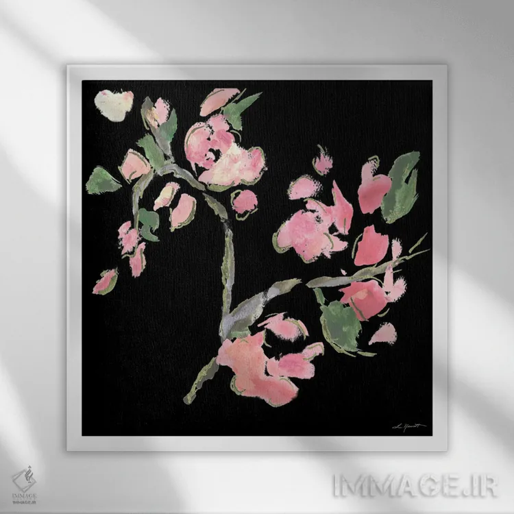 تابلو دکوراتیو گل های شبانه تیره شماره ۲ اثر ال. هیویت - نمای قابدار سفید