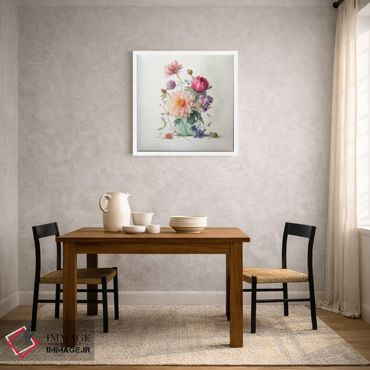 تابلو دکوراتیو دسته گل داهلیا در شیشه آبی اثر لیا مک لین - D2W