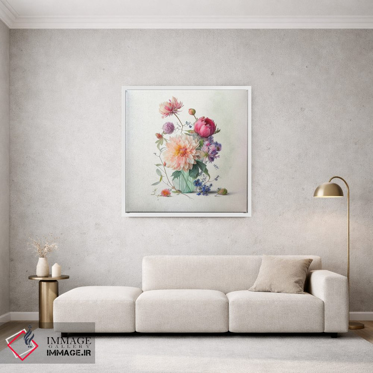 تابلو دکوراتیو دسته گل داهلیا در شیشه آبی اثر لیا مک لین - D1W