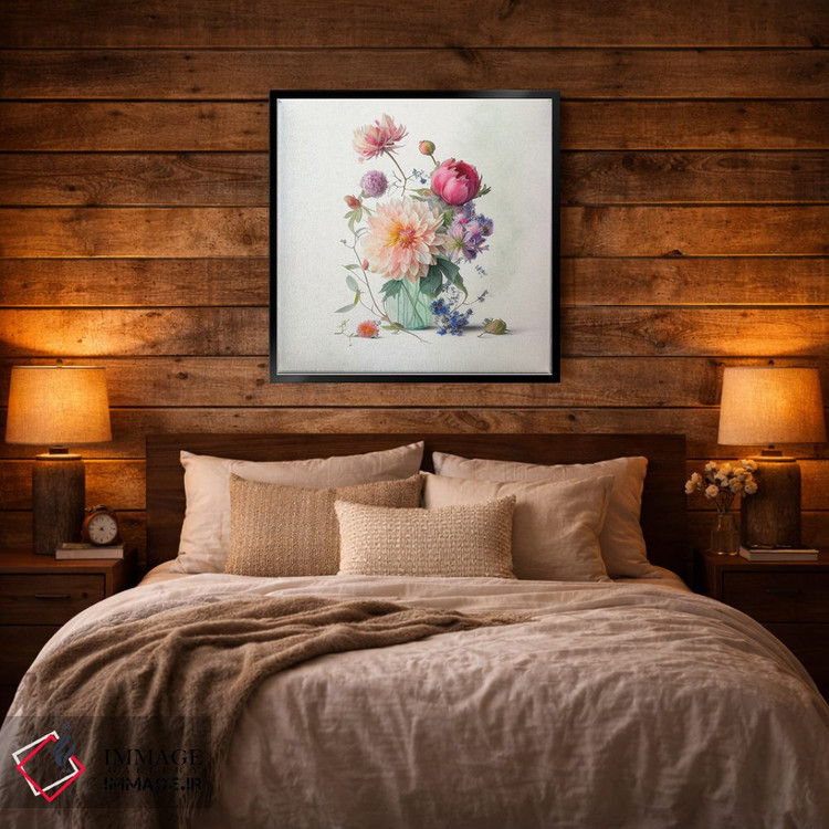 تابلو دکوراتیو دسته گل داهلیا در شیشه آبی اثر لیا مک لین - D3B