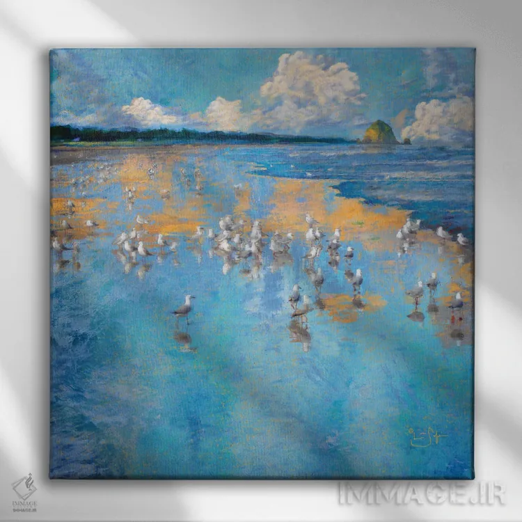 تابلو دکوراتیو مرغان دریایی کنار دریا اثر لیزا رابینسون - نمای روبهرو روی دیوار