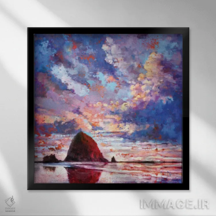 تابلو دکوراتیو کپه کاه مشتعل اثر لیزا رابینسون - نمای قابدار مشکی