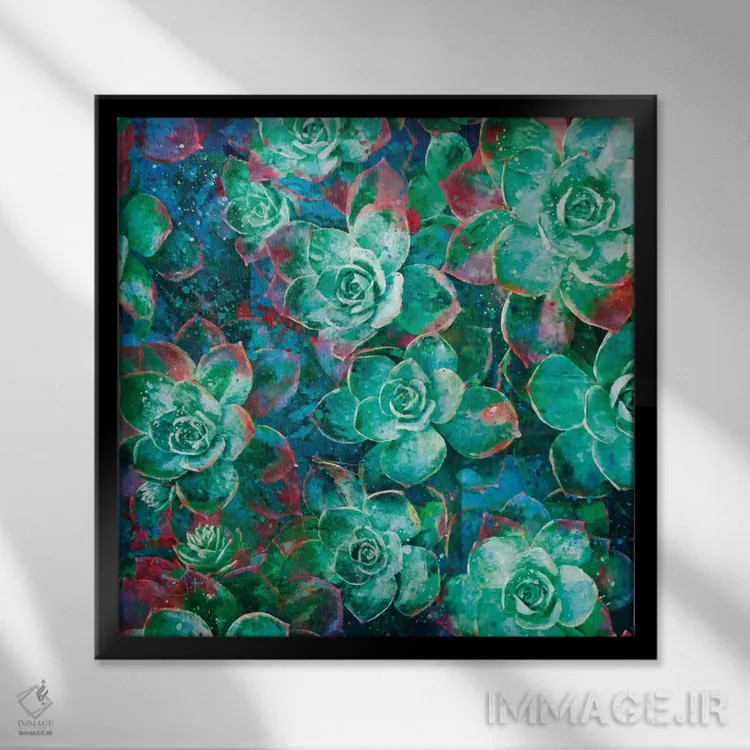 تابلو دکوراتیو گیاه گوشتی اثر لیزا رابینسون - نمای قابدار مشکی