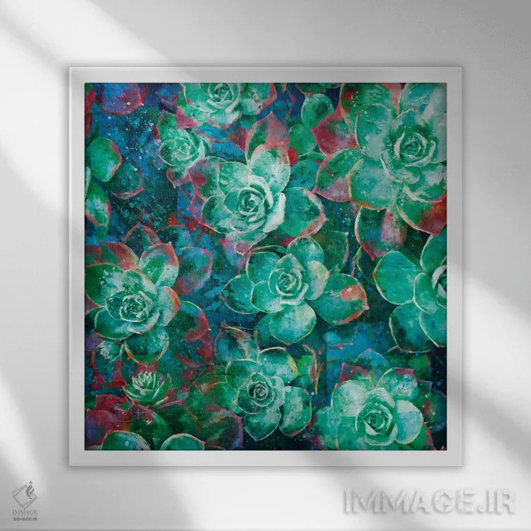 تابلو دکوراتیو گیاه گوشتی اثر لیزا رابینسون - نمای قابدار سفید