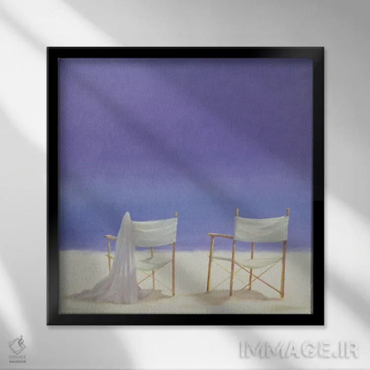 تابلو دکوراتیو 1995,صندلی ها در ساحل، ۱۹۹۵ اثر لینکلن سلیگمن - نمای قابدار مشکی