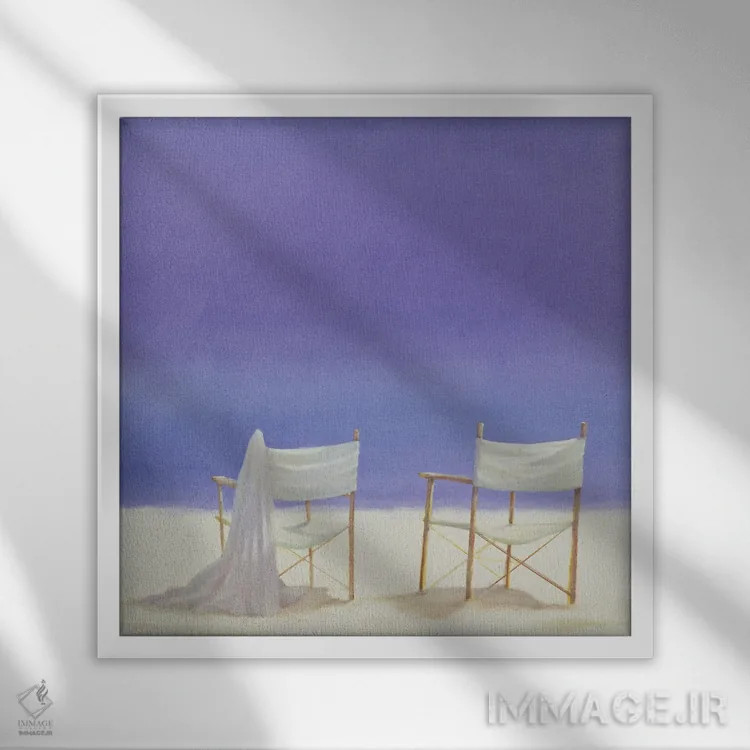 تابلو دکوراتیو 1995,صندلی ها در ساحل، ۱۹۹۵ اثر لینکلن سلیگمن - نمای قابدار سفید