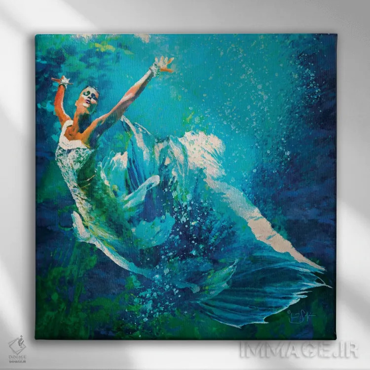 تابلو دکوراتیو رقص زیر آب اثر لیزا رابینسون - نمای روبهرو روی دیوار