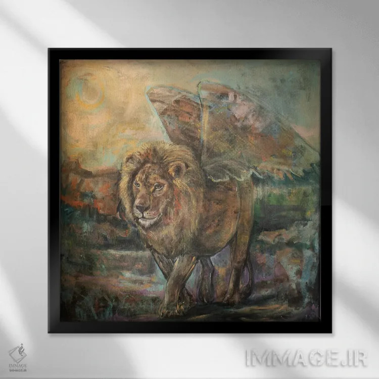 تابلو دکوراتیو فرشته قدرتمند اثر لیندا میچل - نمای قابدار مشکی