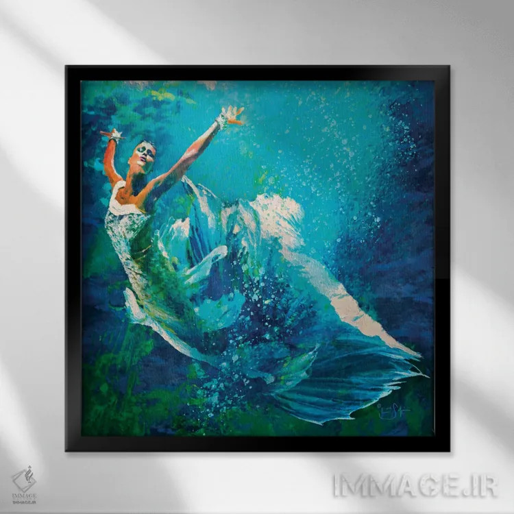 تابلو دکوراتیو رقص زیر آب اثر لیزا رابینسون - نمای قابدار مشکی