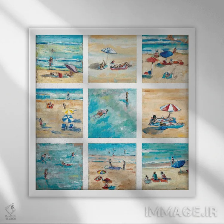 تابلو دکوراتیو یک روز در ساحل اثر آدولف یوورا - نمای قابدار سفید