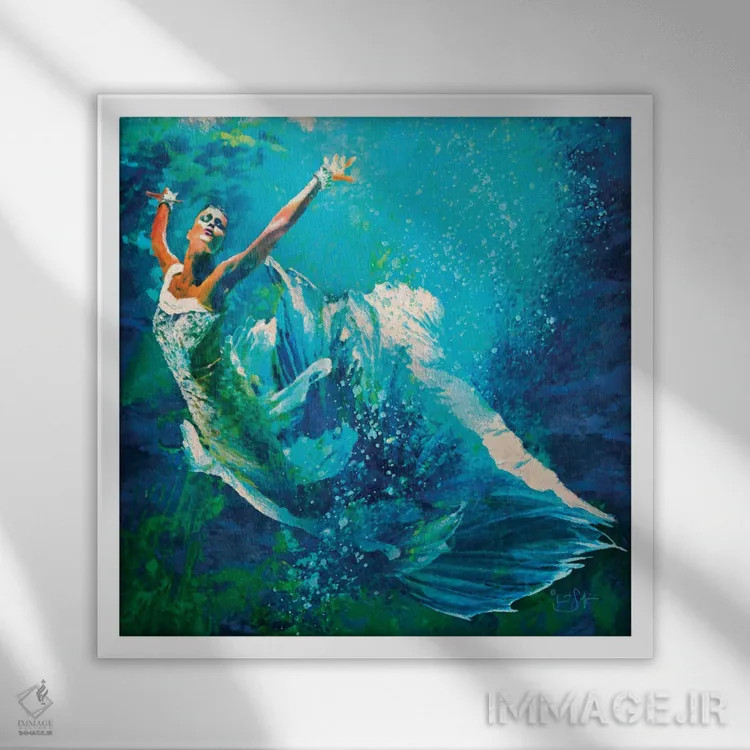 تابلو دکوراتیو رقص زیر آب اثر لیزا رابینسون - نمای قابدار سفید