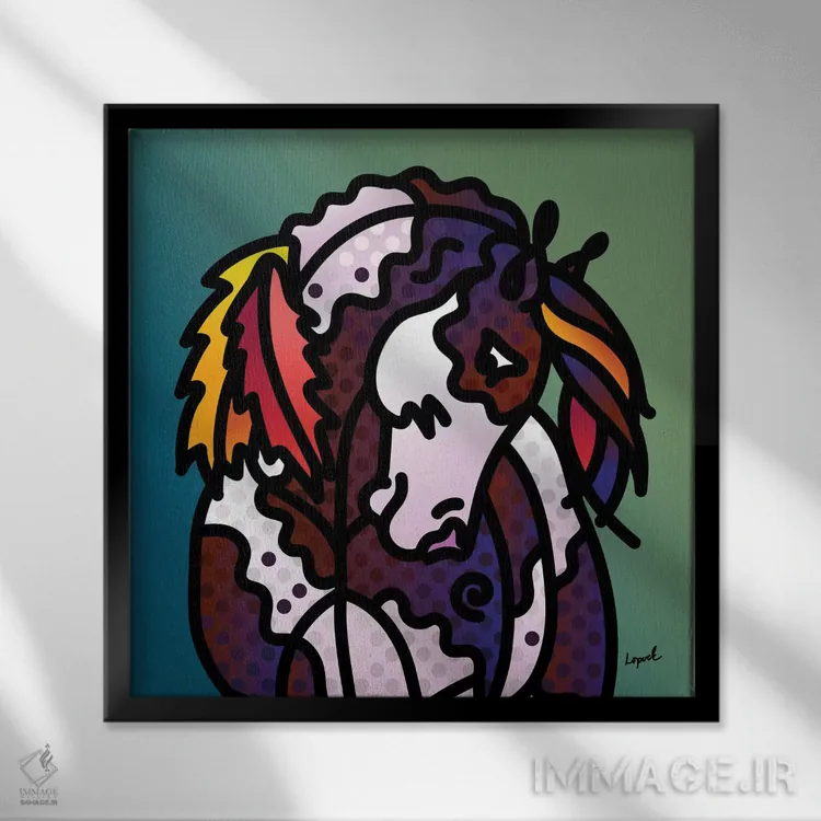 تابلو دکوراتیو اسب سرخپوستی اثر لیزا لوپاک - نمای قابدار مشکی