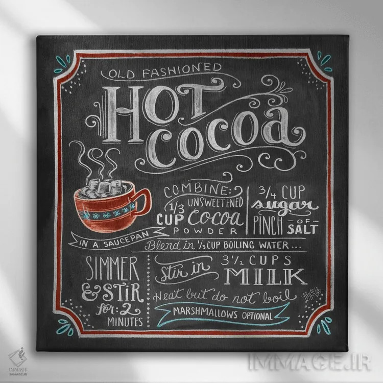 تابلو دکوراتیو دستور تهیه هات چاکلت اثر لیلی و ول - نمای روبهرو روی دیوار