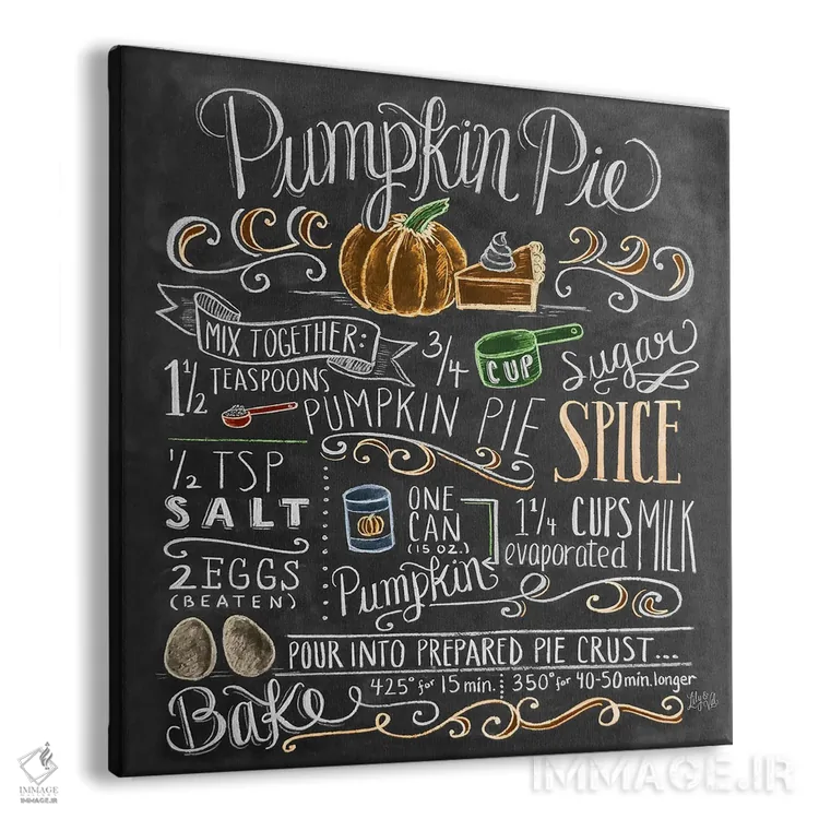 تابلو دکوراتیو دستور تهیه پای کدو حلوایی اثر لیلی و ول - نمای پرسپکتیو محصول