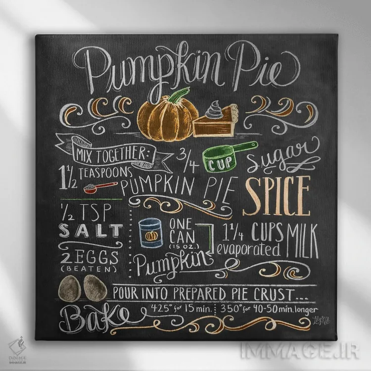 تابلو دکوراتیو دستور تهیه پای کدو حلوایی اثر لیلی و ول - نمای روبهرو روی دیوار