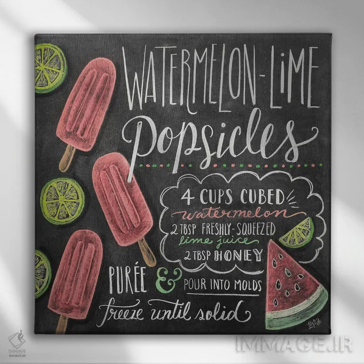 تابلو دکوراتیو دستور تهیه بستنی یخی هندوانه اثر لیلی و ول - نمای روبهرو روی دیوار