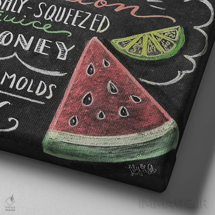 تابلو دکوراتیو دستور تهیه بستنی یخی هندوانه اثر لیلی و ول - نمای نزدیک بافت بوم