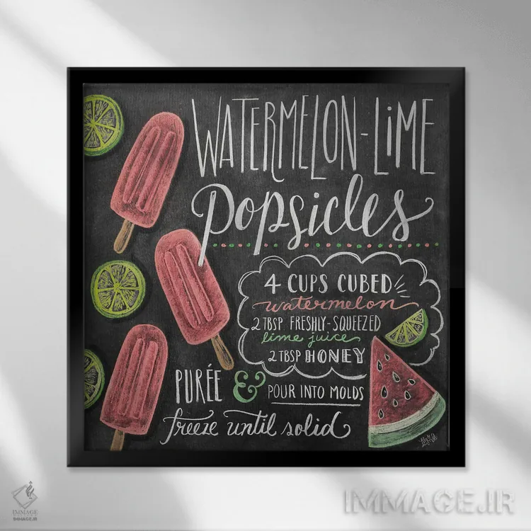 تابلو دکوراتیو دستور تهیه بستنی یخی هندوانه اثر لیلی و ول - نمای قابدار مشکی