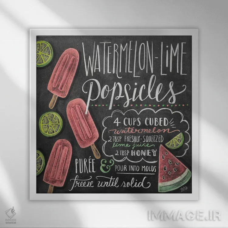 تابلو دکوراتیو دستور تهیه بستنی یخی هندوانه اثر لیلی و ول - نمای قابدار سفید