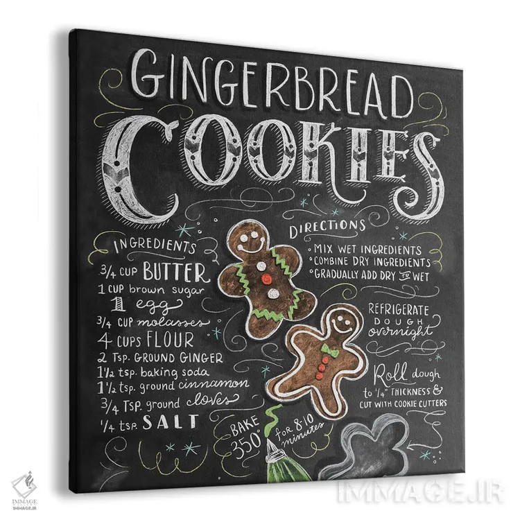 تابلو دکوراتیو دستور تهیه کلوچه زنجبیلی اثر لیلی و ول - نمای پرسپکتیو محصول