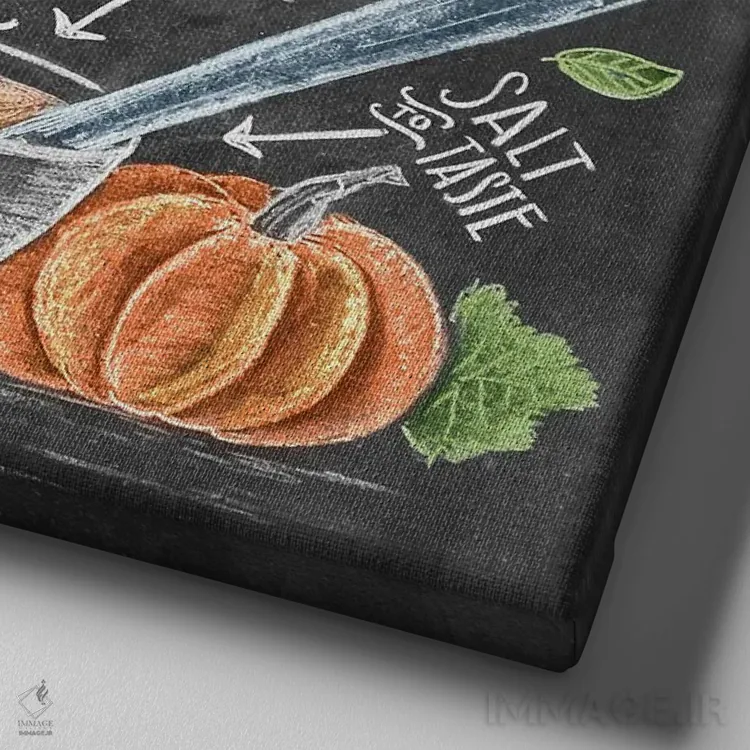 تابلو دکوراتیو دستور تهیه سوپ کدو حلوایی اثر لیلی و ول - نمای نزدیک بافت بوم