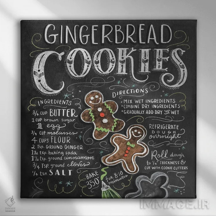 تابلو دکوراتیو دستور تهیه کلوچه زنجبیلی اثر لیلی و ول - نمای روبهرو روی دیوار