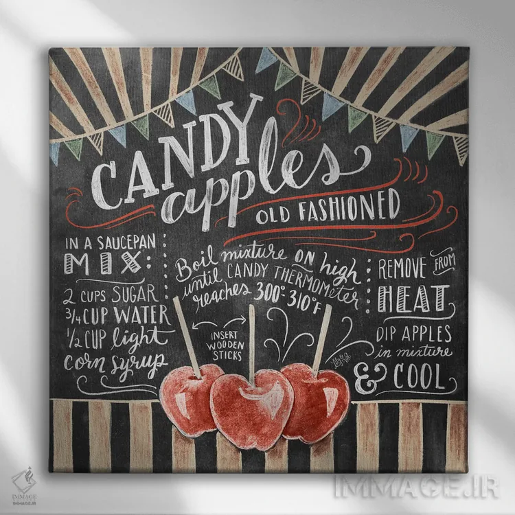 تابلو دکوراتیو دستور تهیه سیب آبنباتی اثر لیلی و ول - نمای روبهرو روی دیوار