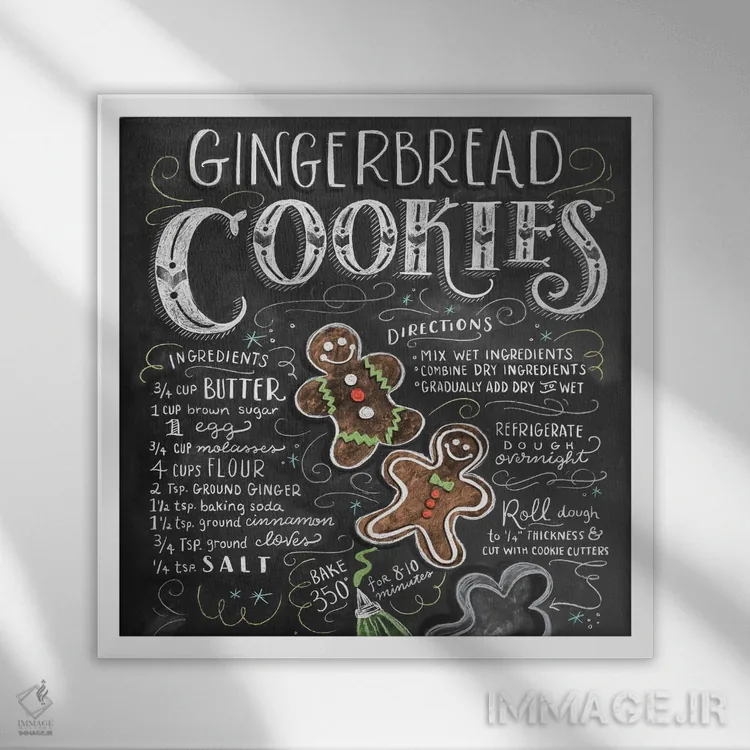 تابلو دکوراتیو دستور تهیه کلوچه زنجبیلی اثر لیلی و ول - نمای قابدار سفید