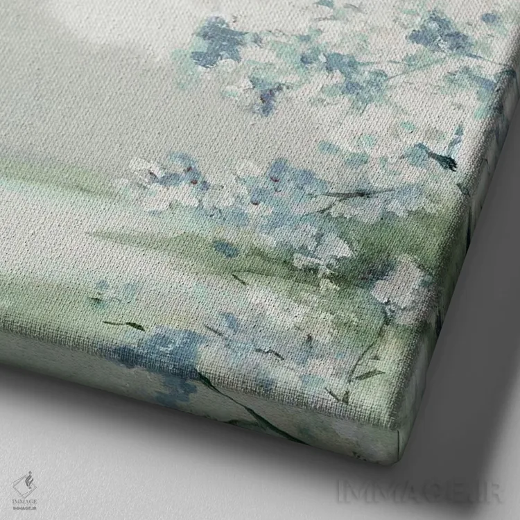 تابلو انتزاعی روشنایی جنگل آبی اثر لونا ماویس - نمای نزدیک بافت بوم