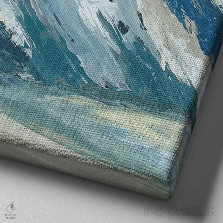 تابلو انتزاعی کوه های پالت آبی II اثر لونا ماویس - نمای نزدیک بافت بوم