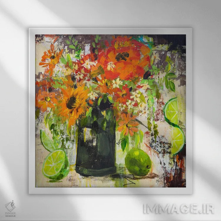 تابلو انتزاعی لیموهای بعدازظهر اثر لیندا مک کلور - نمای قابدار سفید