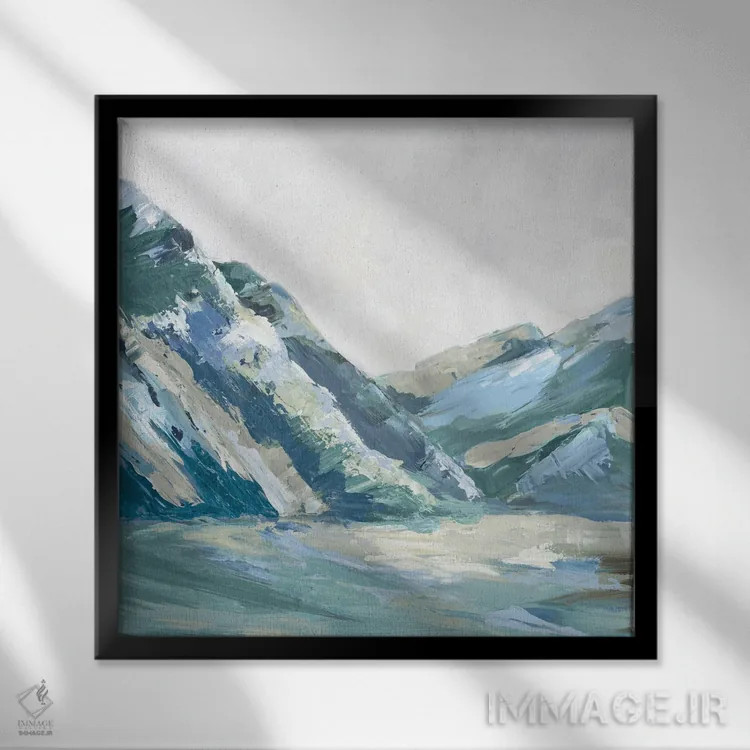 تابلو انتزاعی کوه های پالت آبی I اثر لونا ماویس - نمای قابدار مشکی